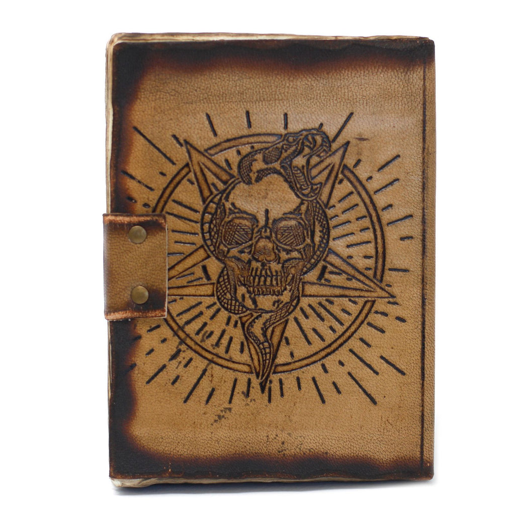 Leather Pentagon & Skull with Burns Detail Notebook (18x13 cm)