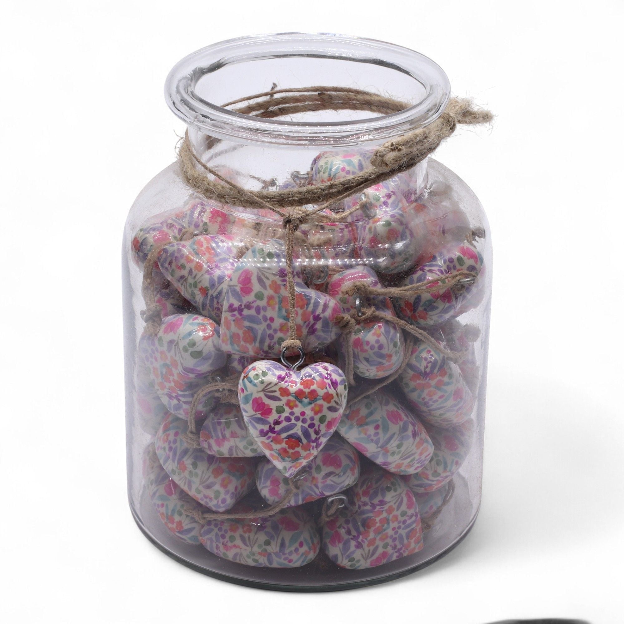 Large Decor Wood Hearts -  Pretty Floral - in Display Jar
