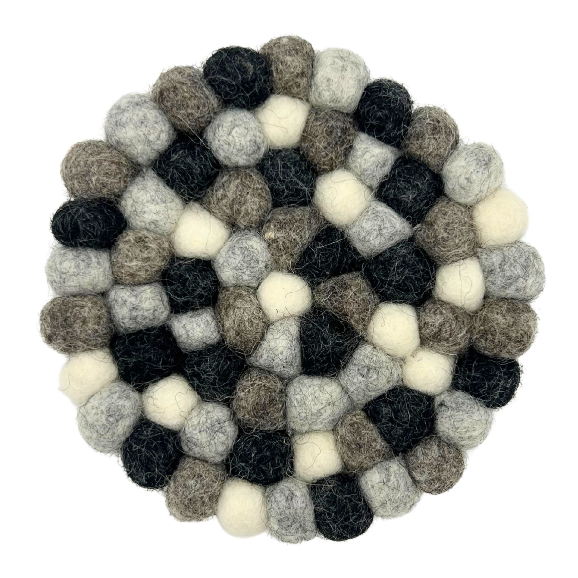 Felt Ball Round Coasters - 10cm Multi Grey colour (set of 4)