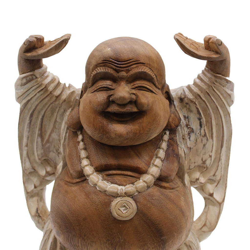 Hand Carved Buddha Statue - 40cm Hands Up - Whitewash