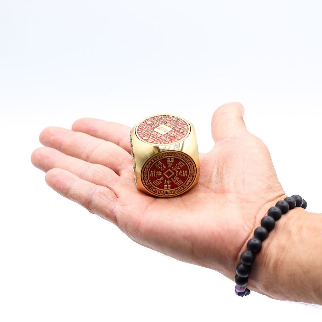 Feng Shui Fortune - Red & Brass Prosperity Cube - Flat