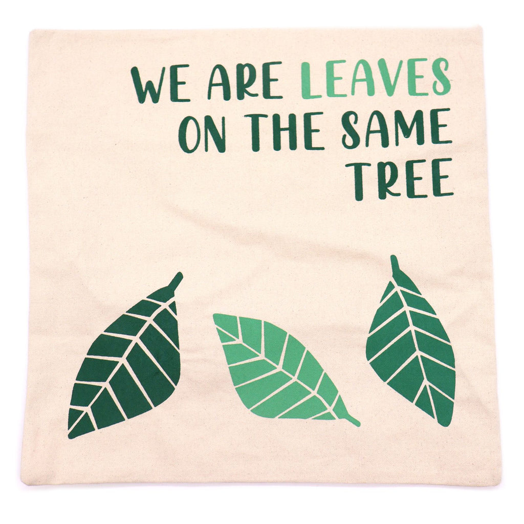 Printed Cotton Cushion Cover - We are Leaves - Yellow