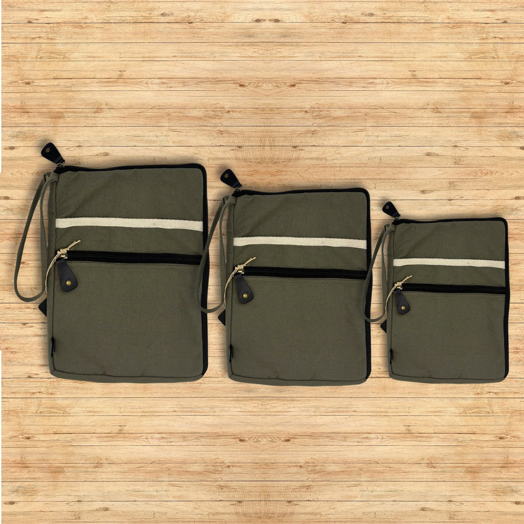 Canvas Travel Laptop Pouch - Olive - 24x33cm