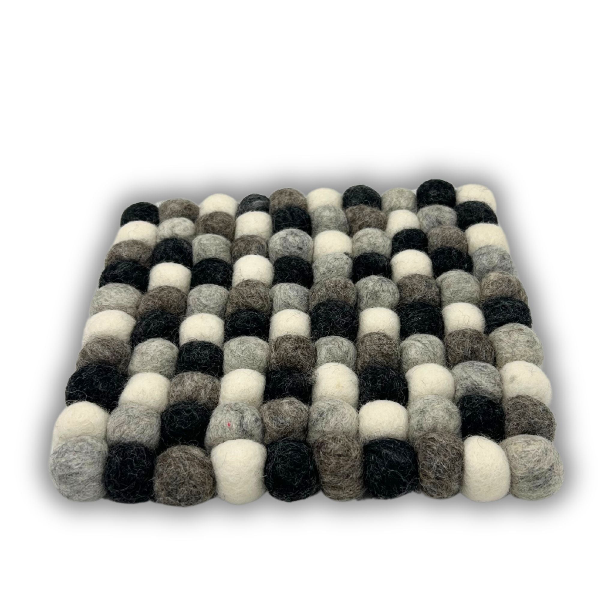 Felt Ball Square Coasters - 10cm Multi Grey colour (set of 4)