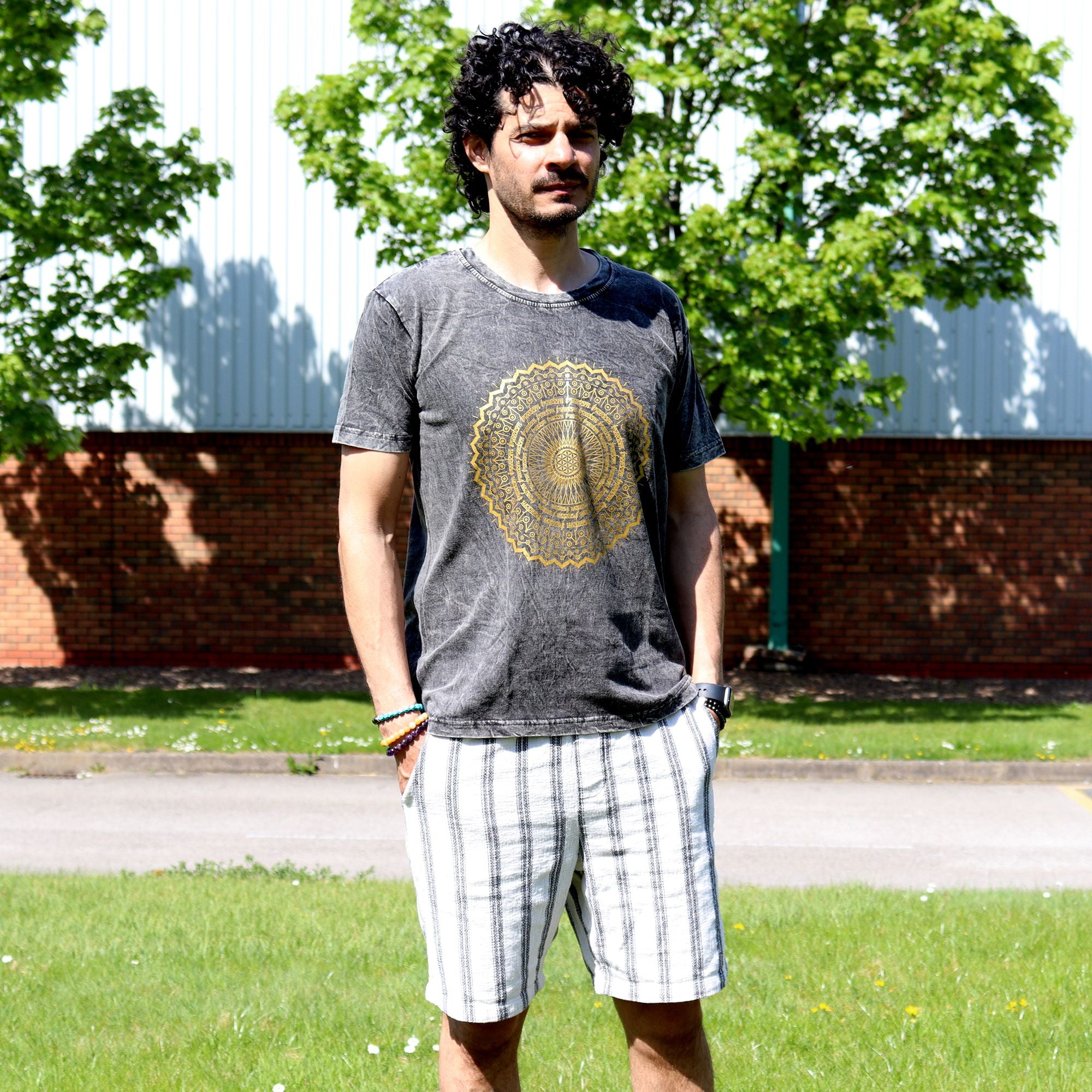 Medium Stone Washed Teashirt - Mandala - Dark Grey