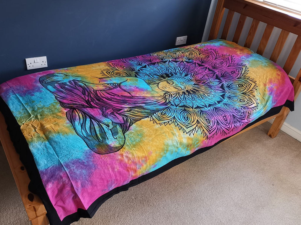 Single Cotton Bedspread + Wall Hanging -  Peaceful Buddha 130cm x 200cm