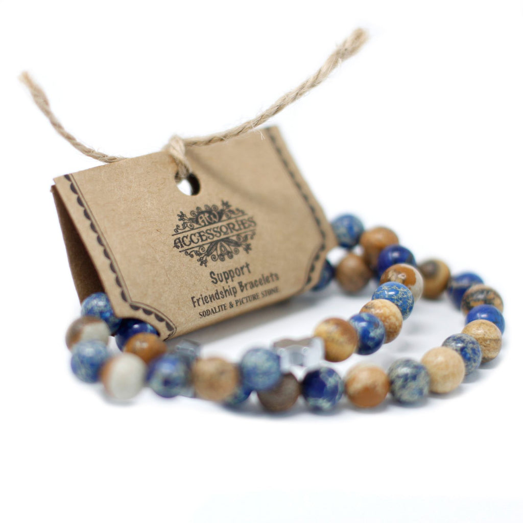 Set of 2 Gemstones Friendship Bracelets - Support - Sodalite & Picturestone