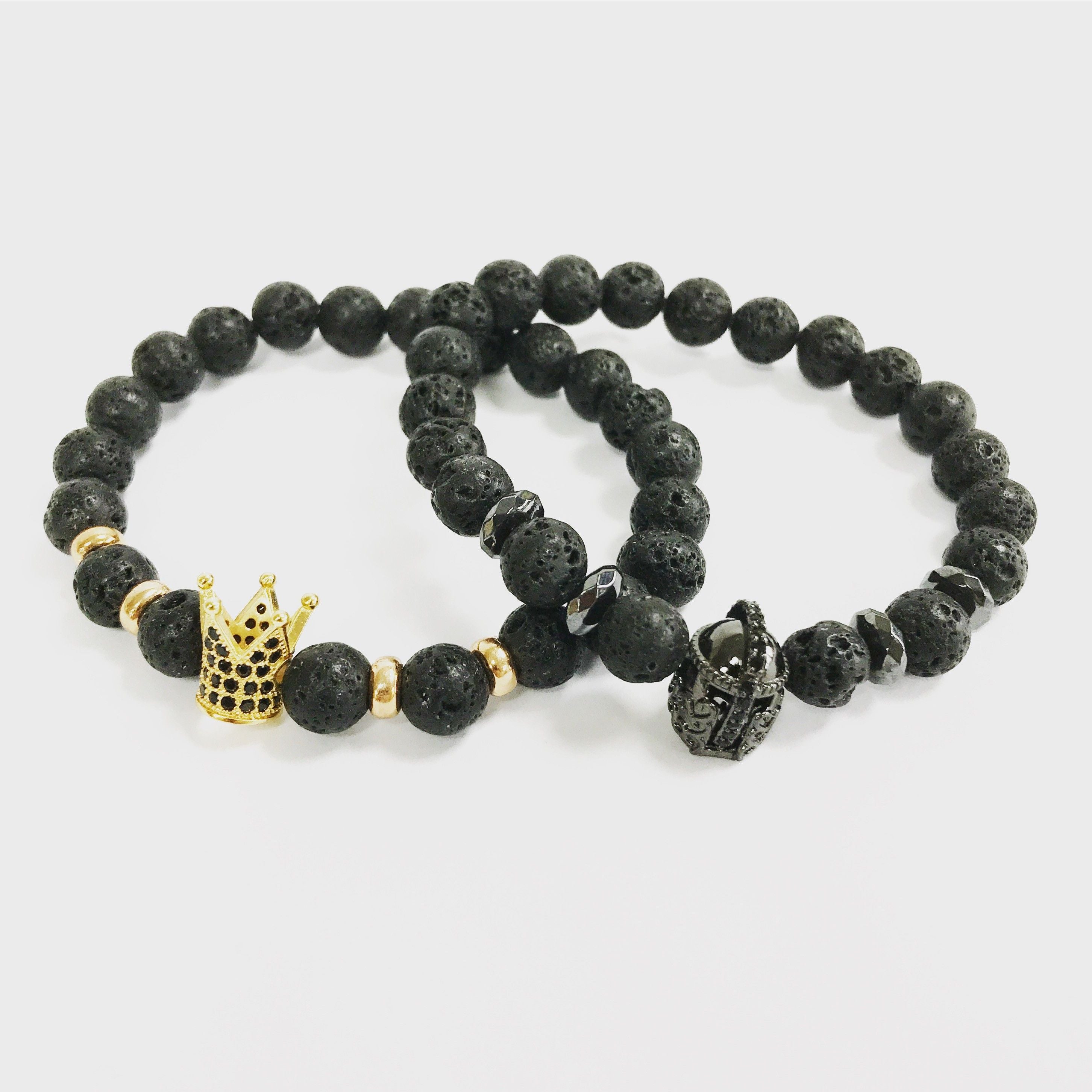 Crystal Crown / Black Agate - Gemstone Bracelet