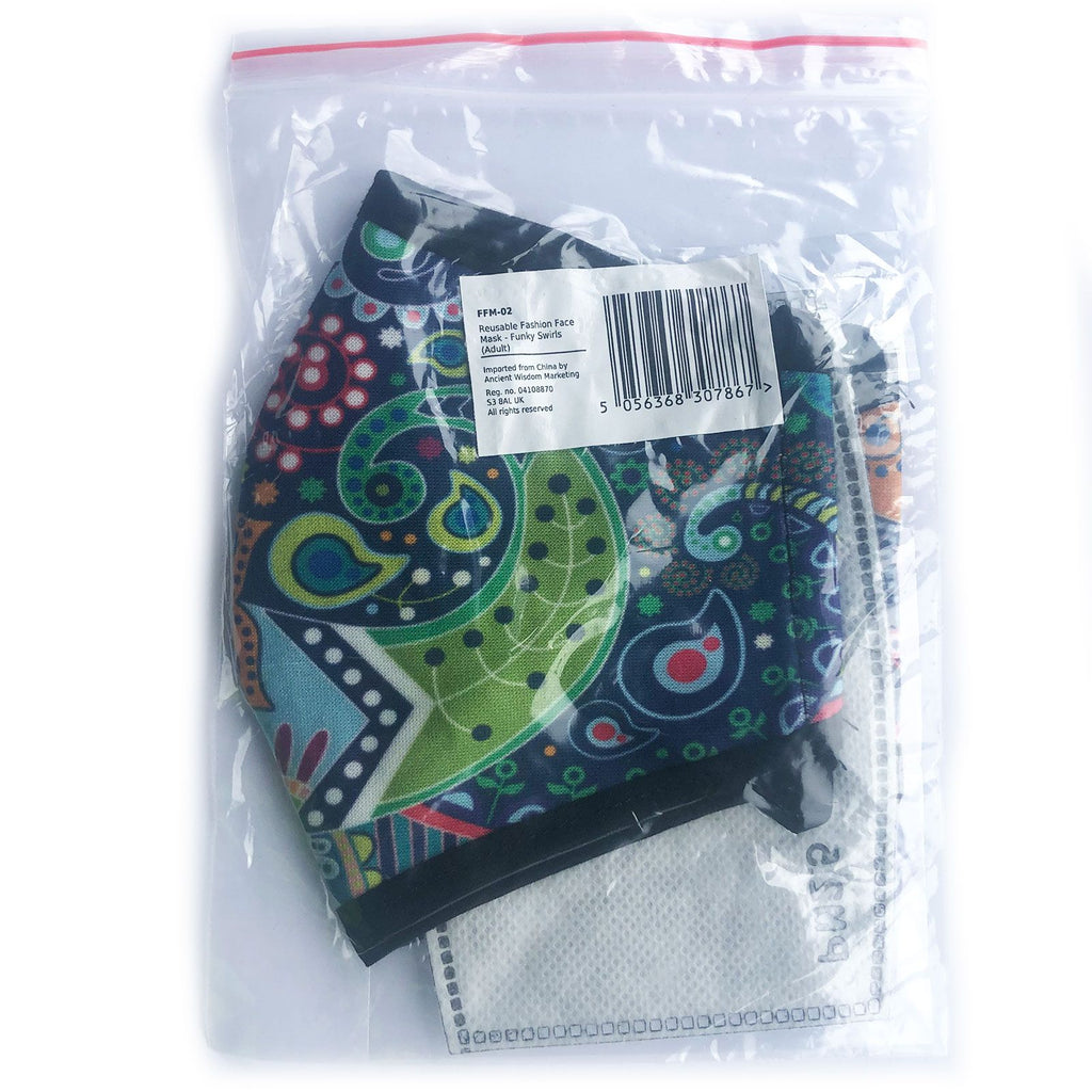 Reusable Fashion Face Covering - Funky Swirls (Adult)