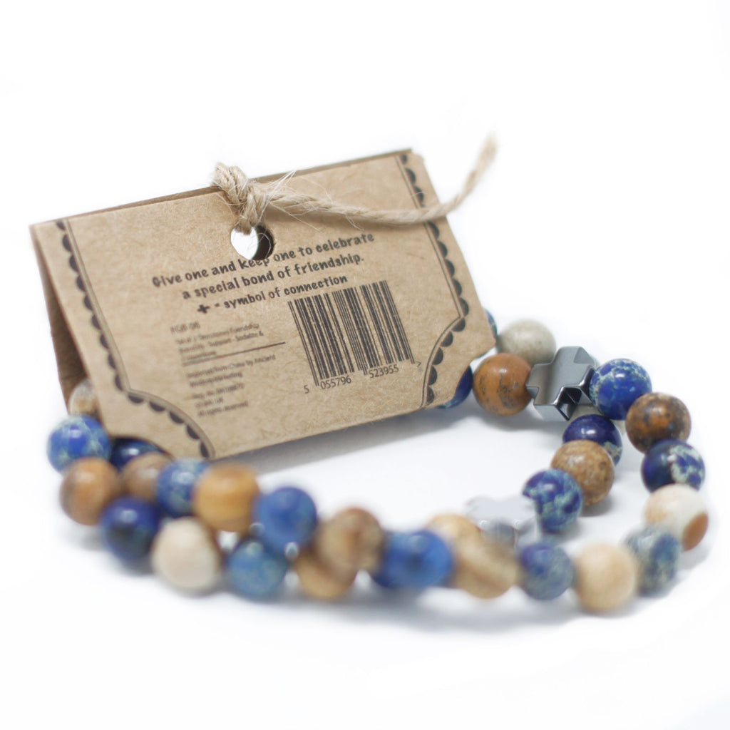 Set of 2 Gemstones Friendship Bracelets - Protection - Dalmation Jasper & Yellow Agate