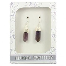 Versilberte Kristallspitzen-Ohrringe Amethyst