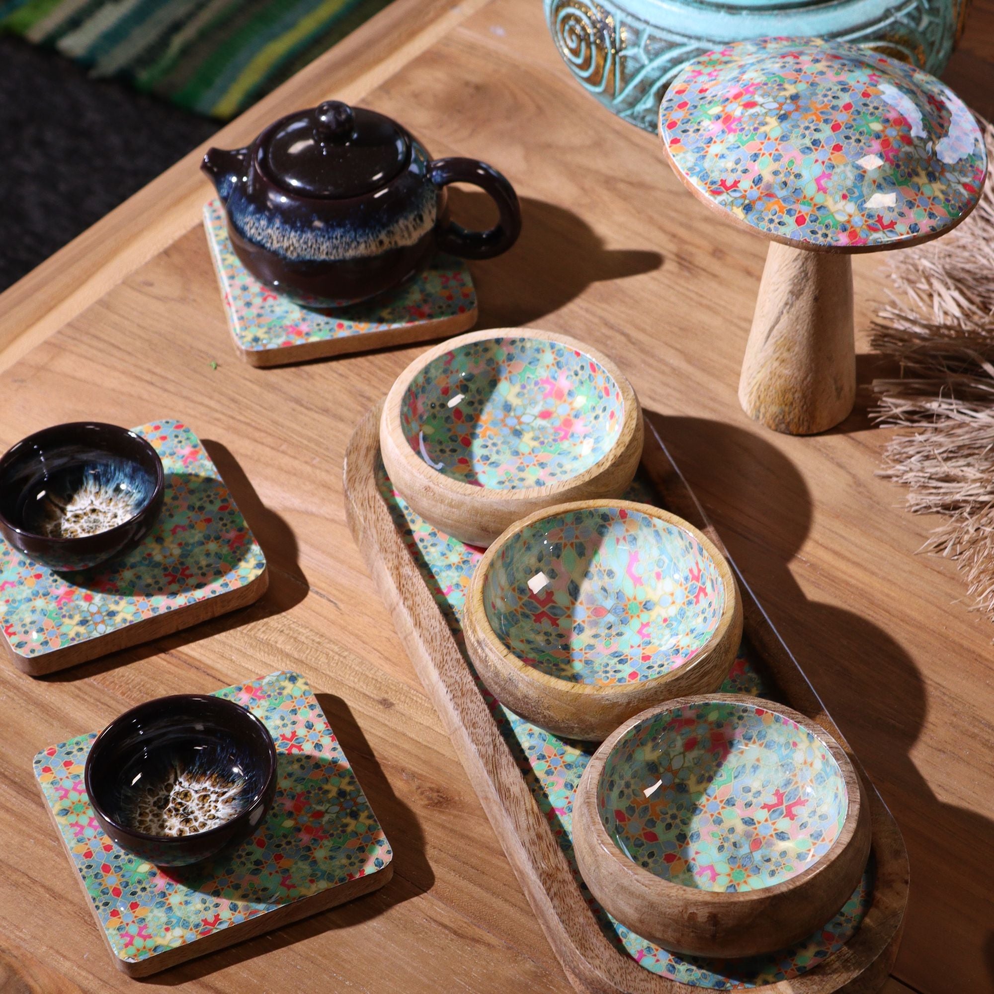 Set of 4 Square Coasters - Mediterranean Tile Pattern