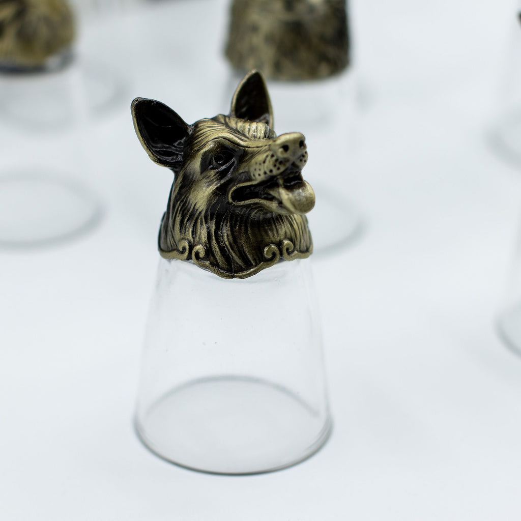 Gift Set of 12 Bottom Up Shot Glasses (25ml) - Forest & Mystical Creatures - Antique Bronze
