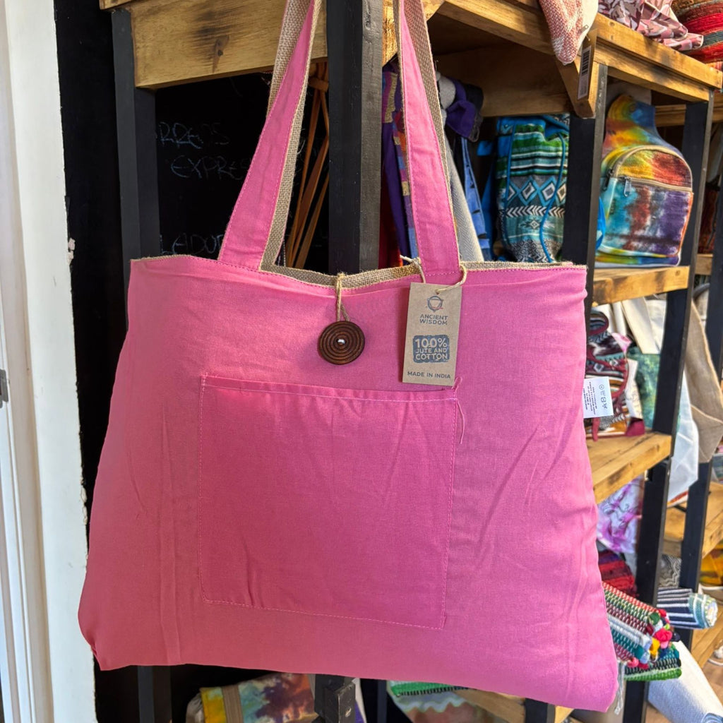 Reversible Jute & Cotton Big Bag - Pink
