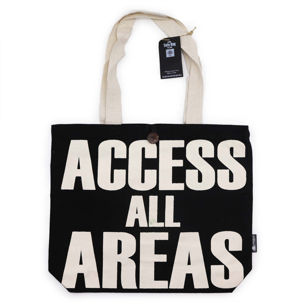 Nomad Sari Iconic Classic Tote Bag - ACCESS ALL AREAS - Black Natural 10oz