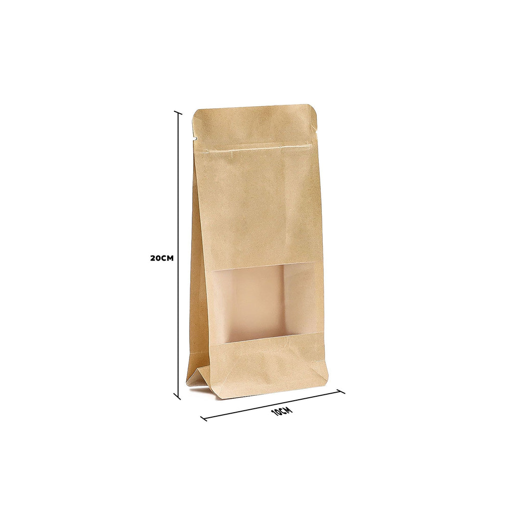 10x Squat Kraft Window Bags 10x20cm