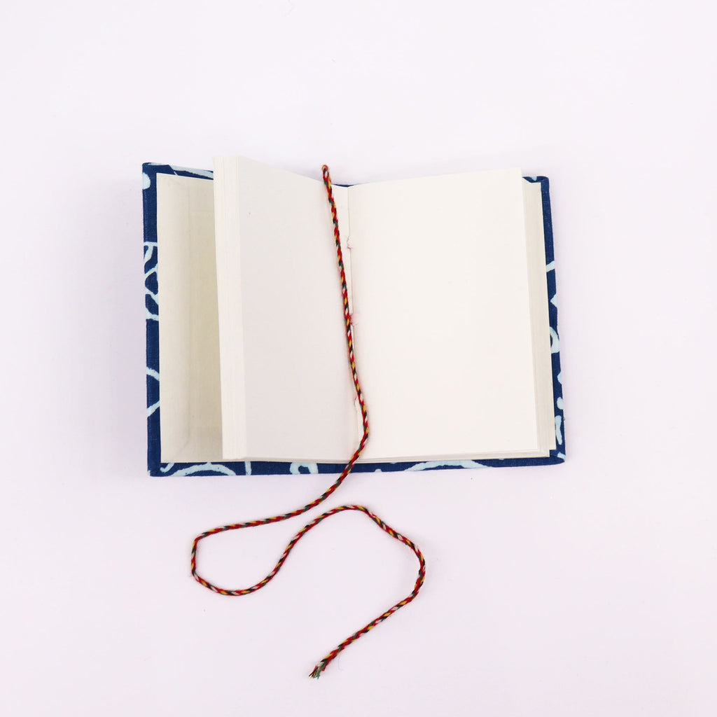4x Block Print Cotton Bound Notebooks 7x10cm - Assorted