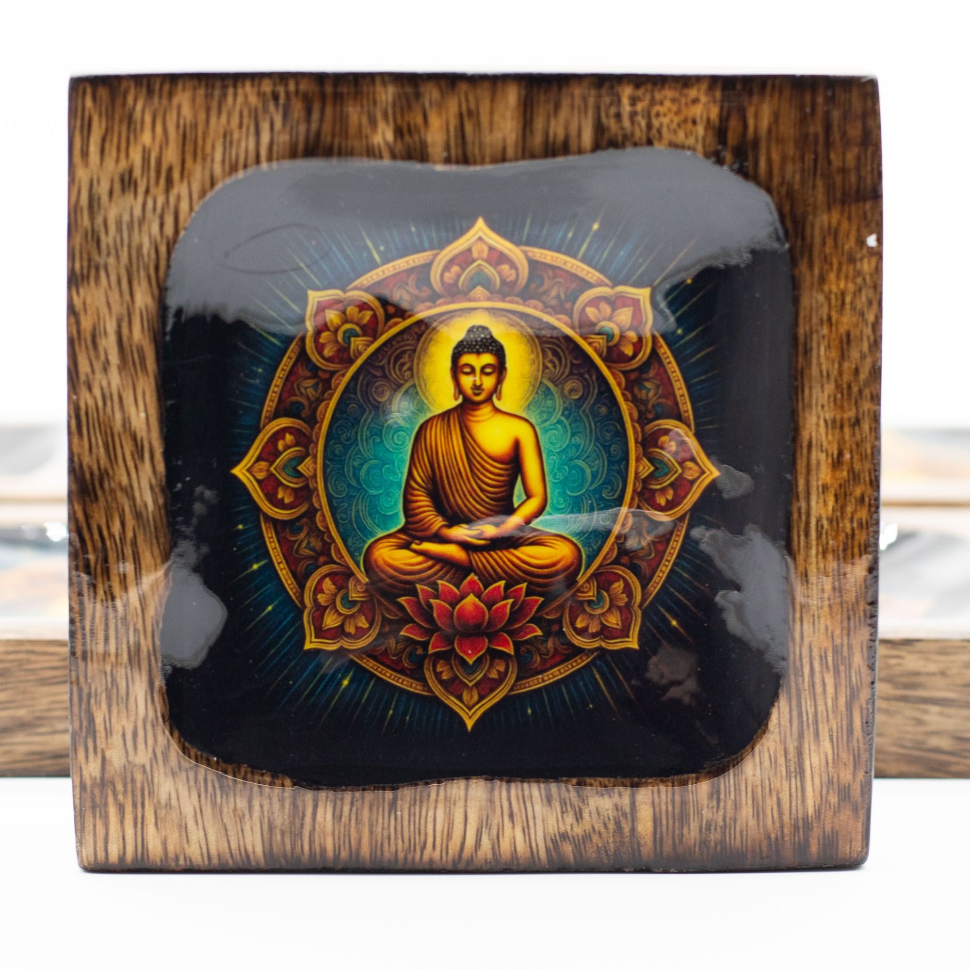 Lrg Enamelled Mango Tray Set - Buddha