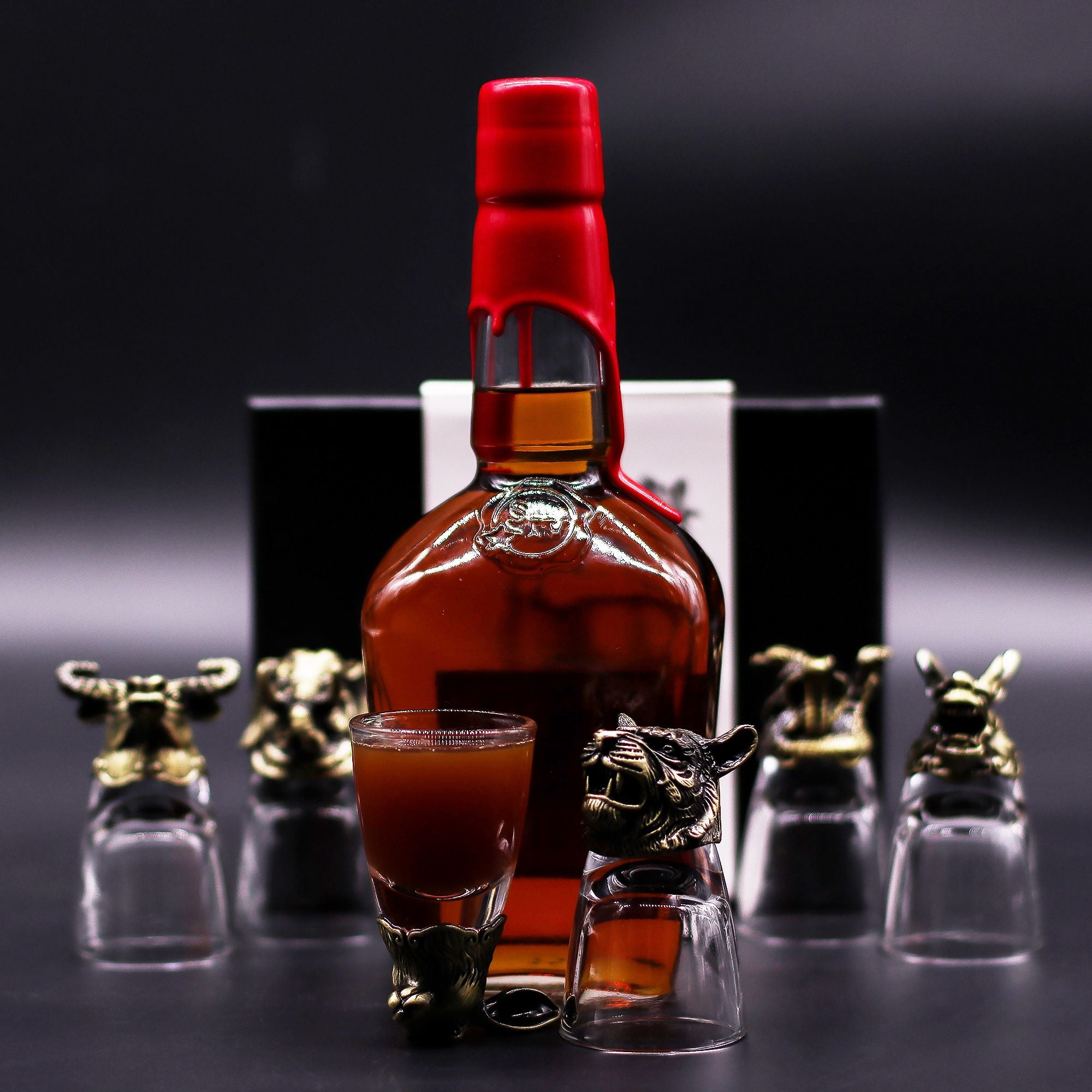 Gift Set of 6 Shot Glasses (50ml) - Wild Forest Creatures - Antique Bronze