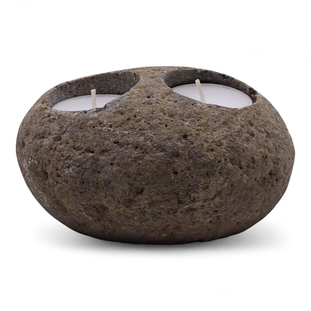 Natural Riverstone Candle Holder - Double Nightlight