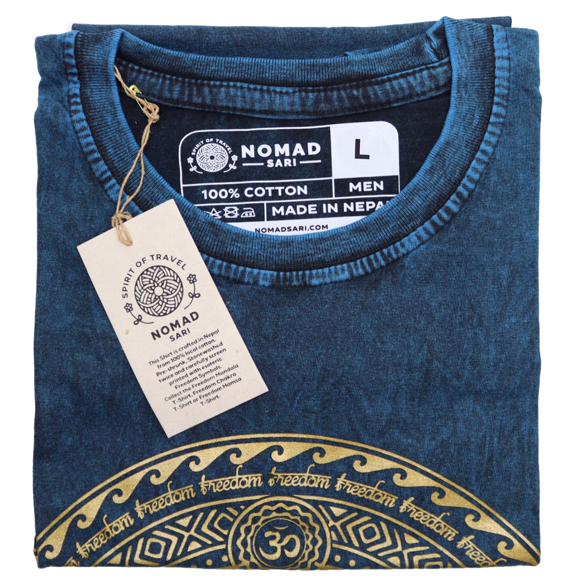 Large Stone Washed Teashirt - Hamsa - Blue