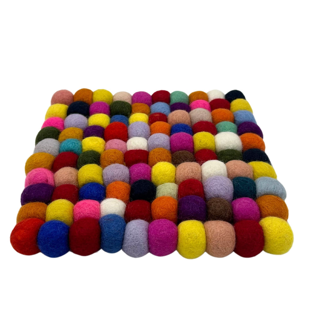 Felt Ball Square Placemat - 20cm Multi Colour