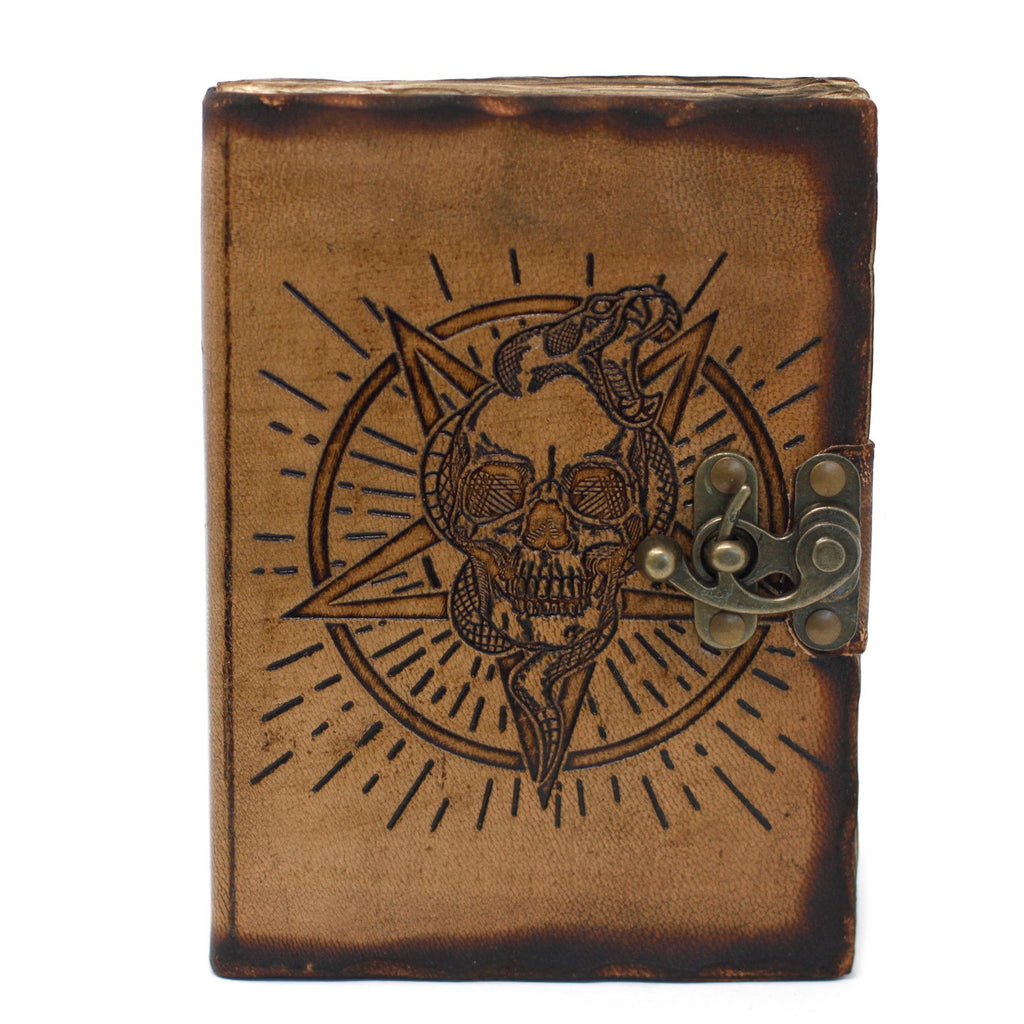 Leather Pentagon & Skull with Burns Detail Notebook (18x13 cm)