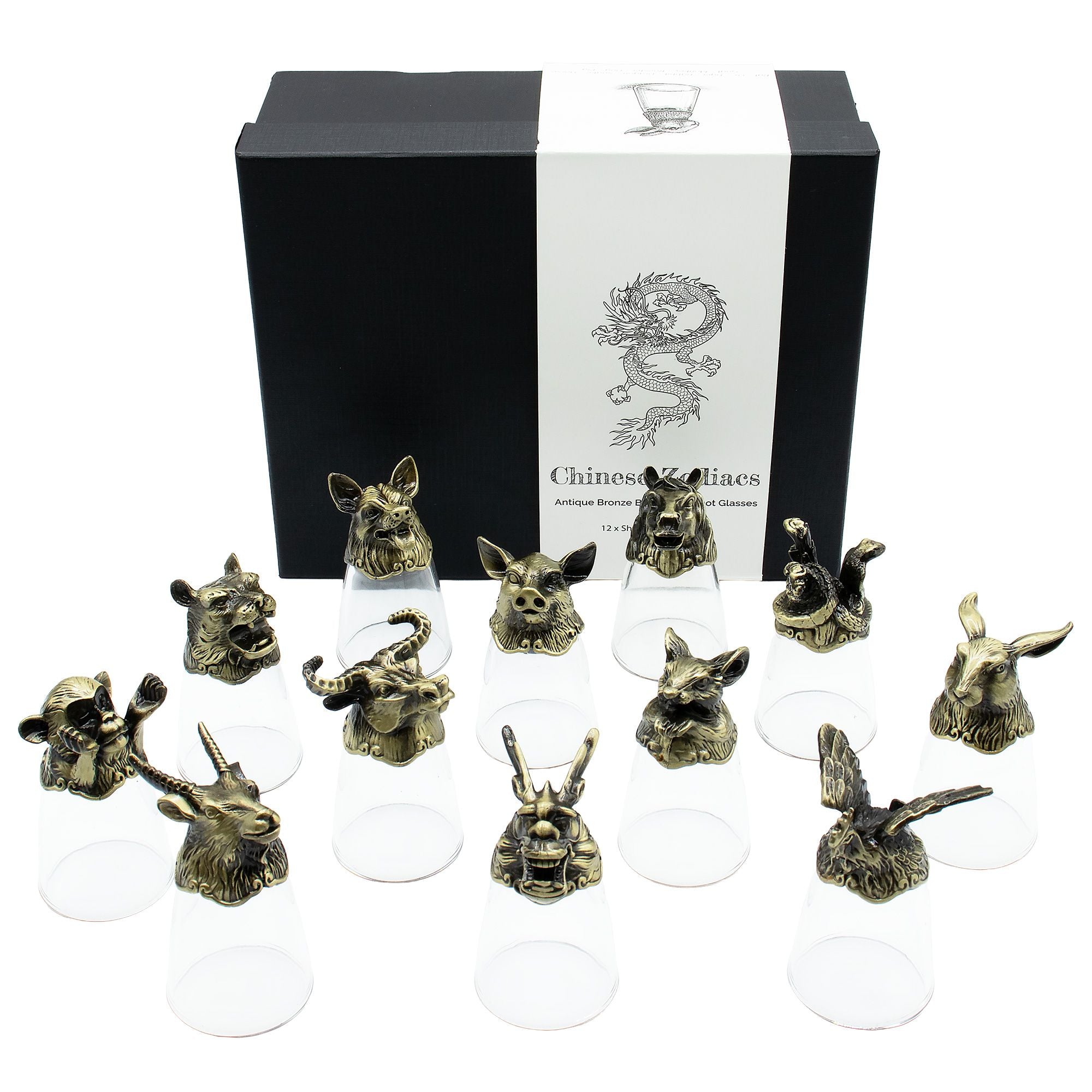 Bottom Up Shot Glasses (25ml) - Forest & Mystical Creatures - Antique Bronze