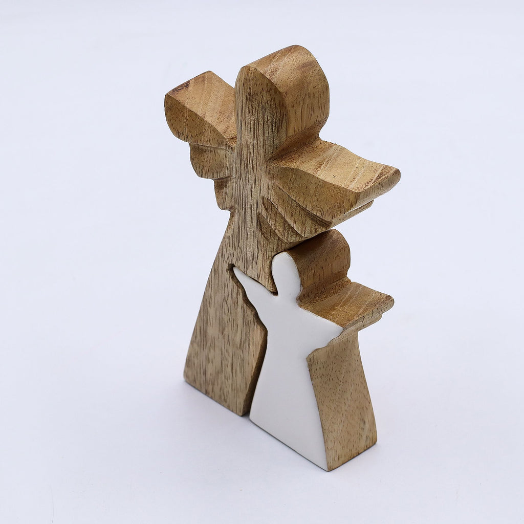 Mango Wood Angel in Angel - White Enamel