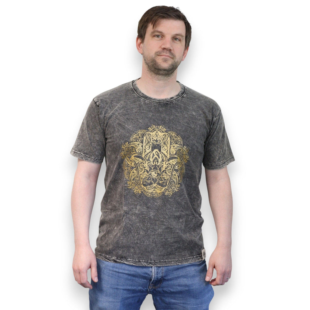 Medium Stone Washed Teashirt - Hamsa - Dark Grey