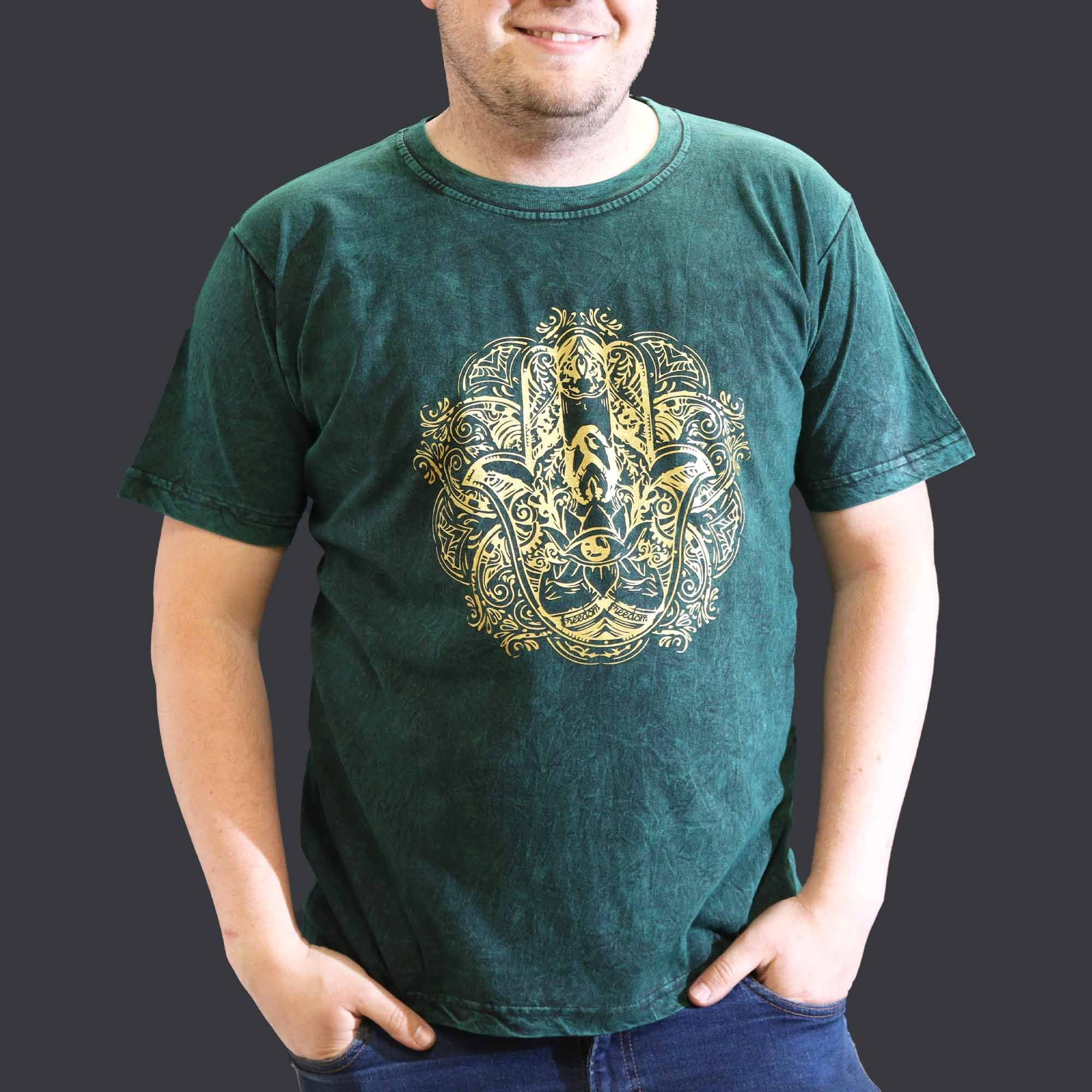 XLarge Stone Washed Teashirt - Hamsa - Green