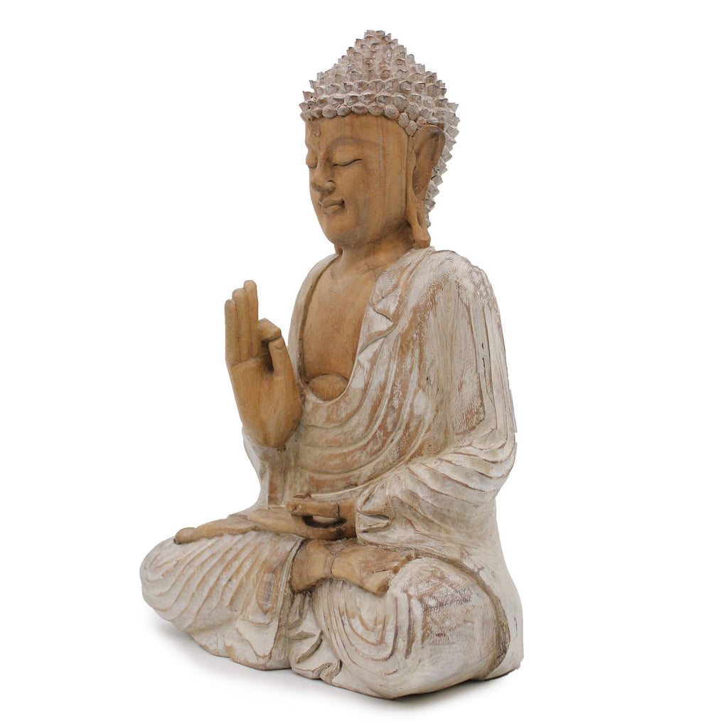 Hand Carved Buddha Statue - 40cm Teaching Transmission - Whitewash