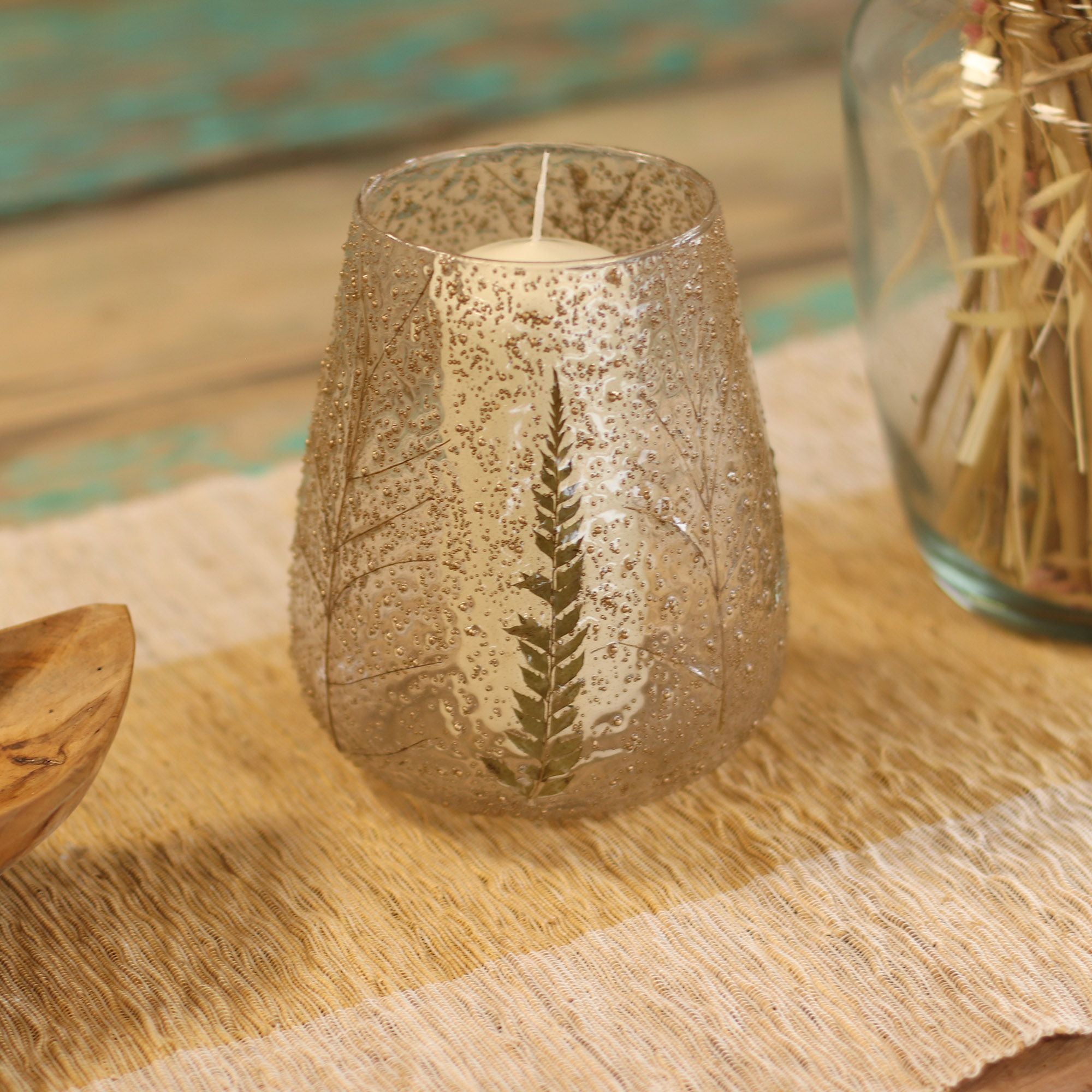 Natural Floral Glass - Large Bowl Candle Holder - Pino - (15x12cm)