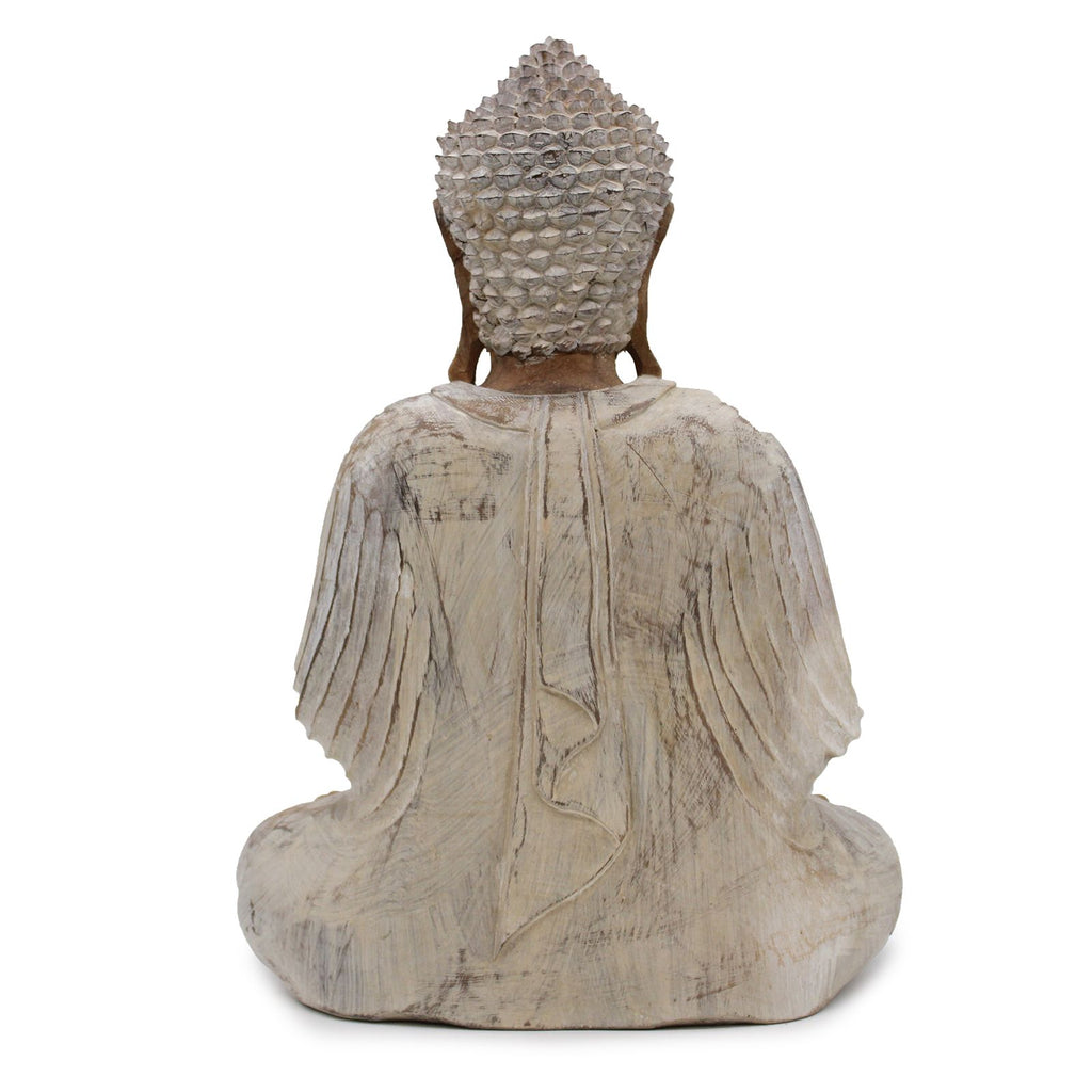 Hand Carved Buddha Statue - 40cm Teaching Transmission - Whitewash
