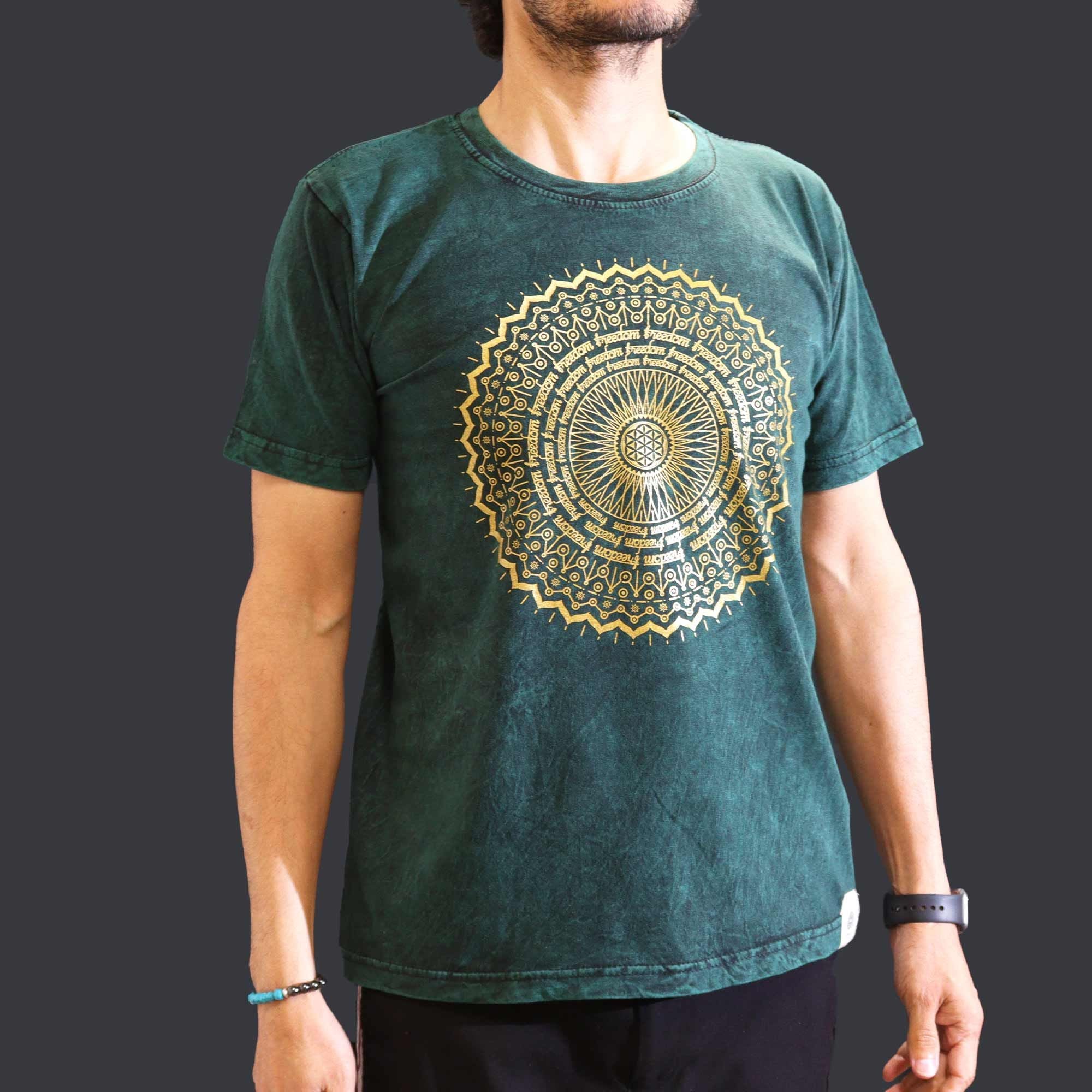 Medium Stone Washed Teashirt - Mandala - Green