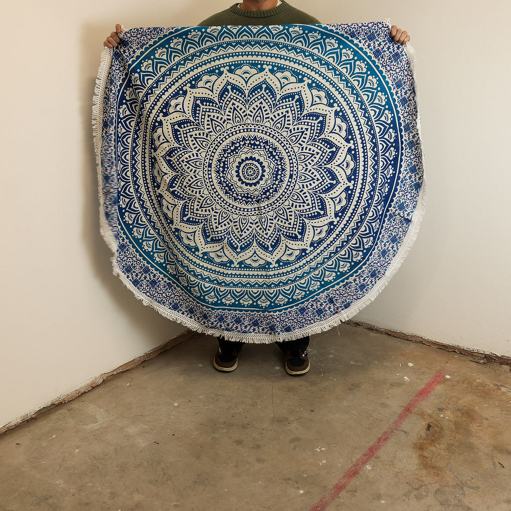 Small Mandala Roundie Cotton Art (130cm) - Classic Blue