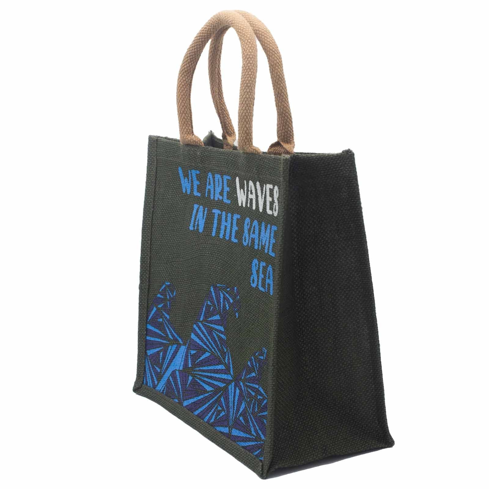 Printed Jute Bag - We are Waves - Natural