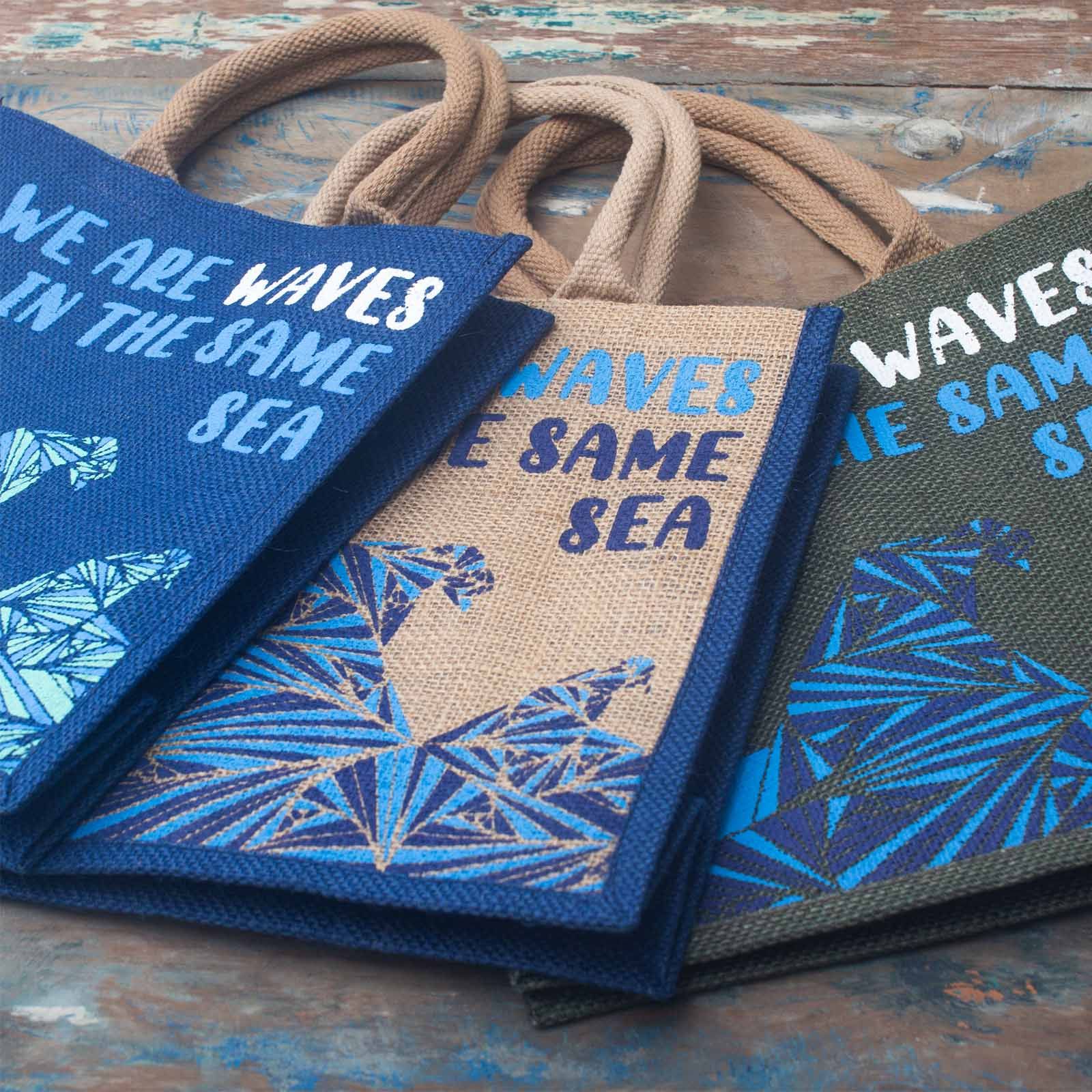Printed Jute Bag - We are Waves - Grey