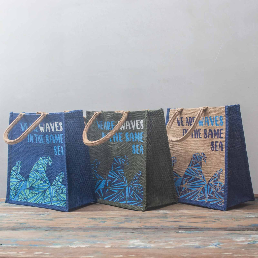 Printed Jute Bag - We are Waves - Grey