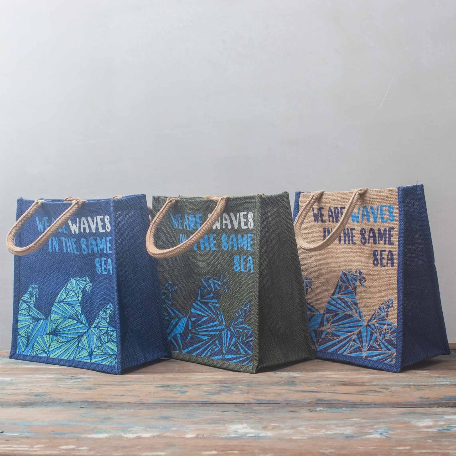 Printed Jute Bag - We are Waves - Grey