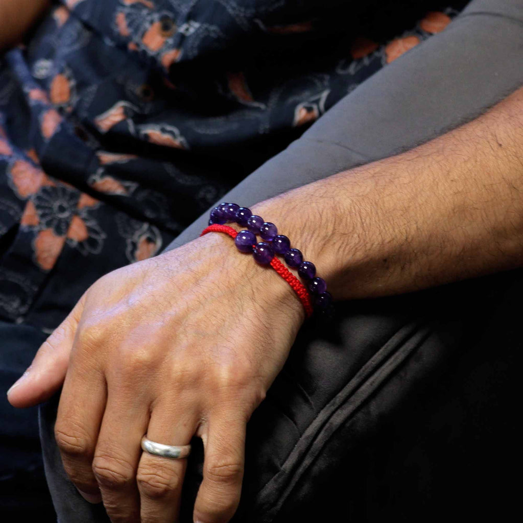 Gemstone Double Power Bracelets- Amythist