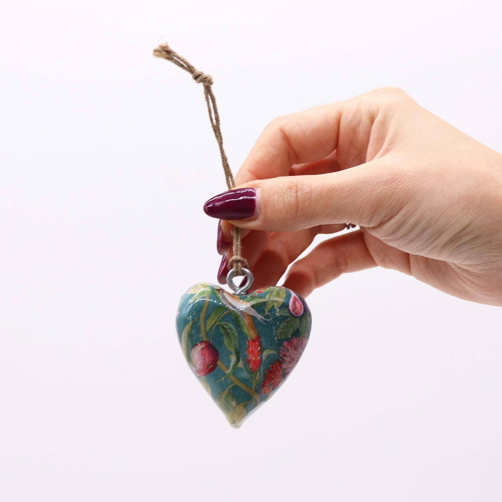 Lrg Decor Wood Heart -  Bird & Floral