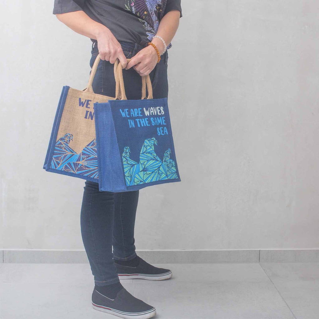 Printed Jute Bag - We are Waves - Natural
