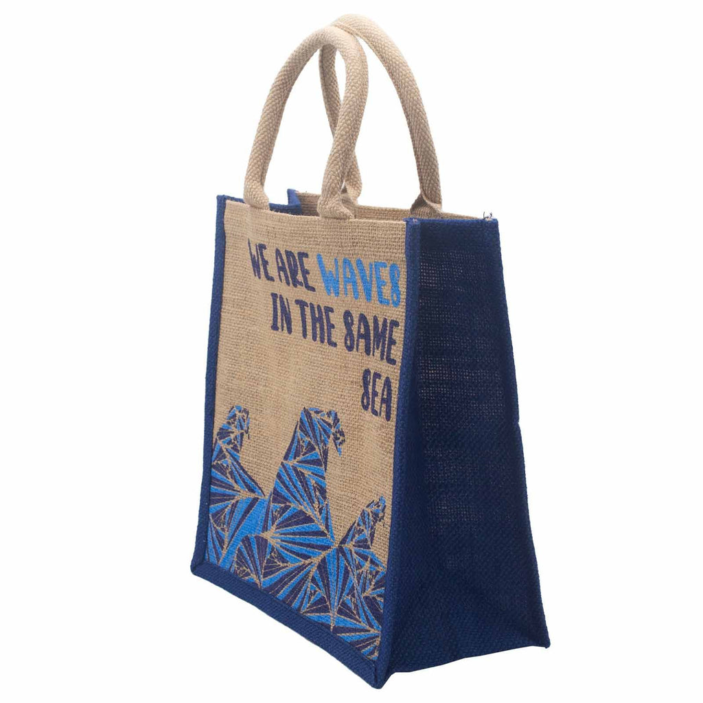 Printed Jute Bag - We are Waves - Natural
