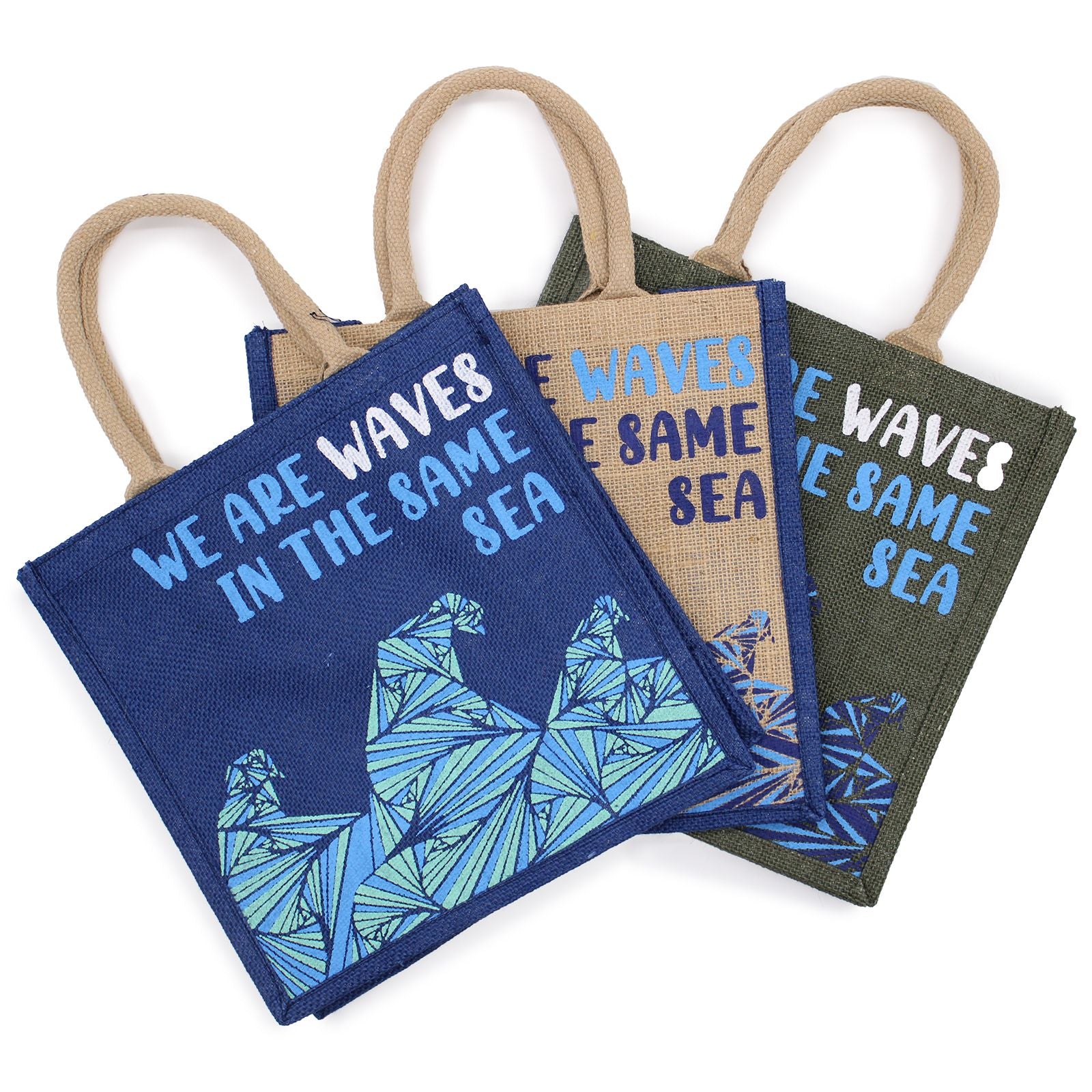 Printed Jute Bag - We are Waves - Blue