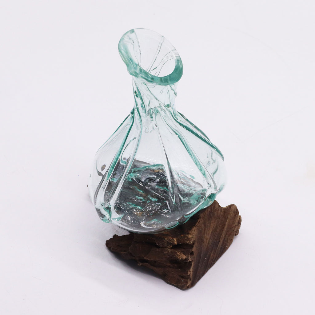 Molten Glass Fancy Mini Decanter on Wood 24cm