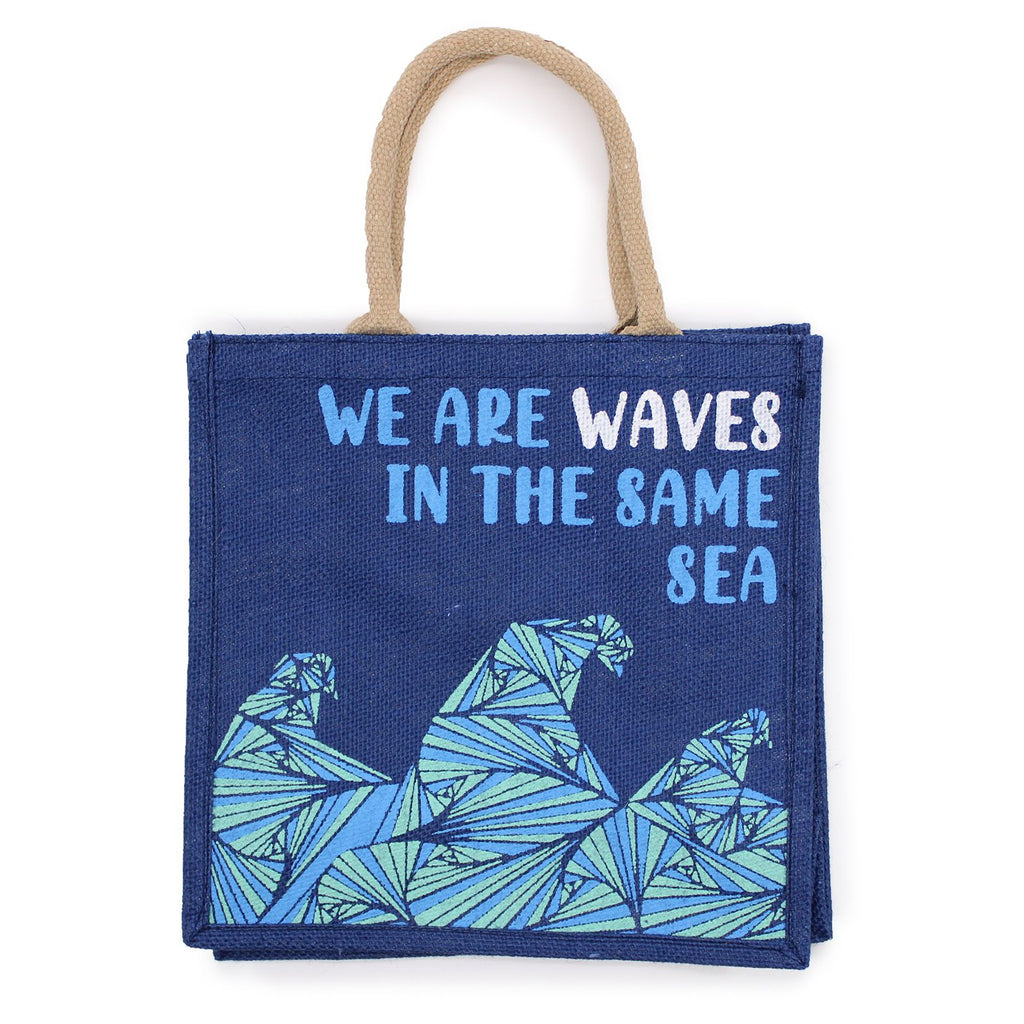 Printed Jute Bag - We are Waves - Natural