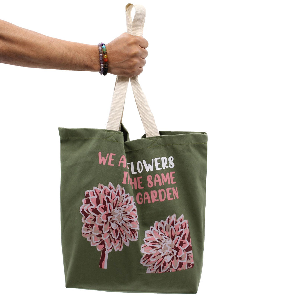 Printed Cotton Bag - We are Flowers - Olive