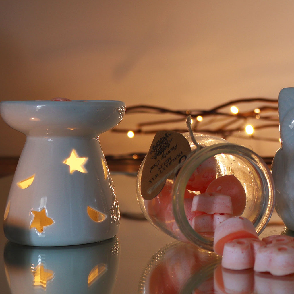 1x Sm Classic White Oil Burner - Moon & Star