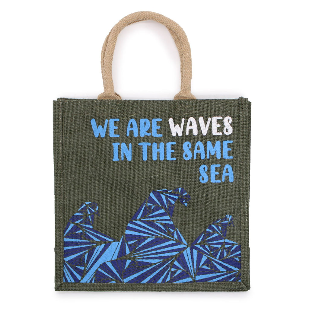 Printed Jute Bag - We are Waves - Blue